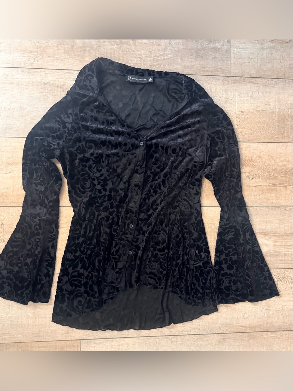 Black Velvet Button-Front Women’s Top